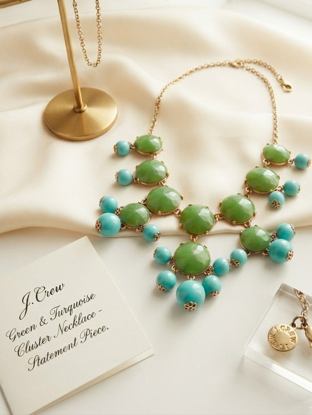 J.Crew Green & Turquoise Faceted Stone Cluster Statement Necklace EUC